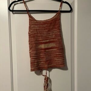 Striped Orange and Cream Women's Top with lace up back - runs extremely small